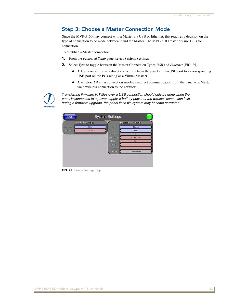 Step 3: choose a master connection mode | AMX MVP-5100 User Manual | Page 41 / 176