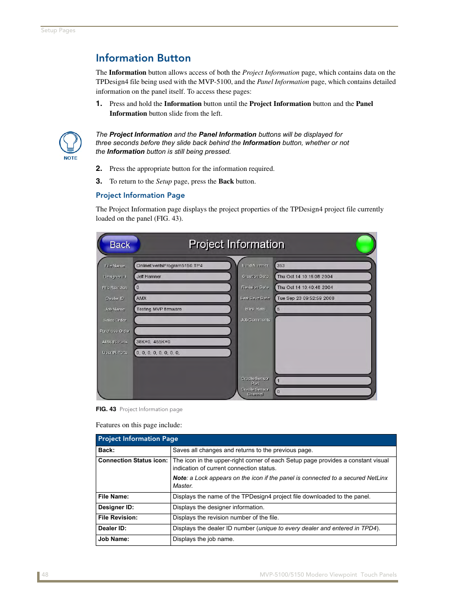 Information button | AMX MVP-5100 User Manual | Page 56 / 176