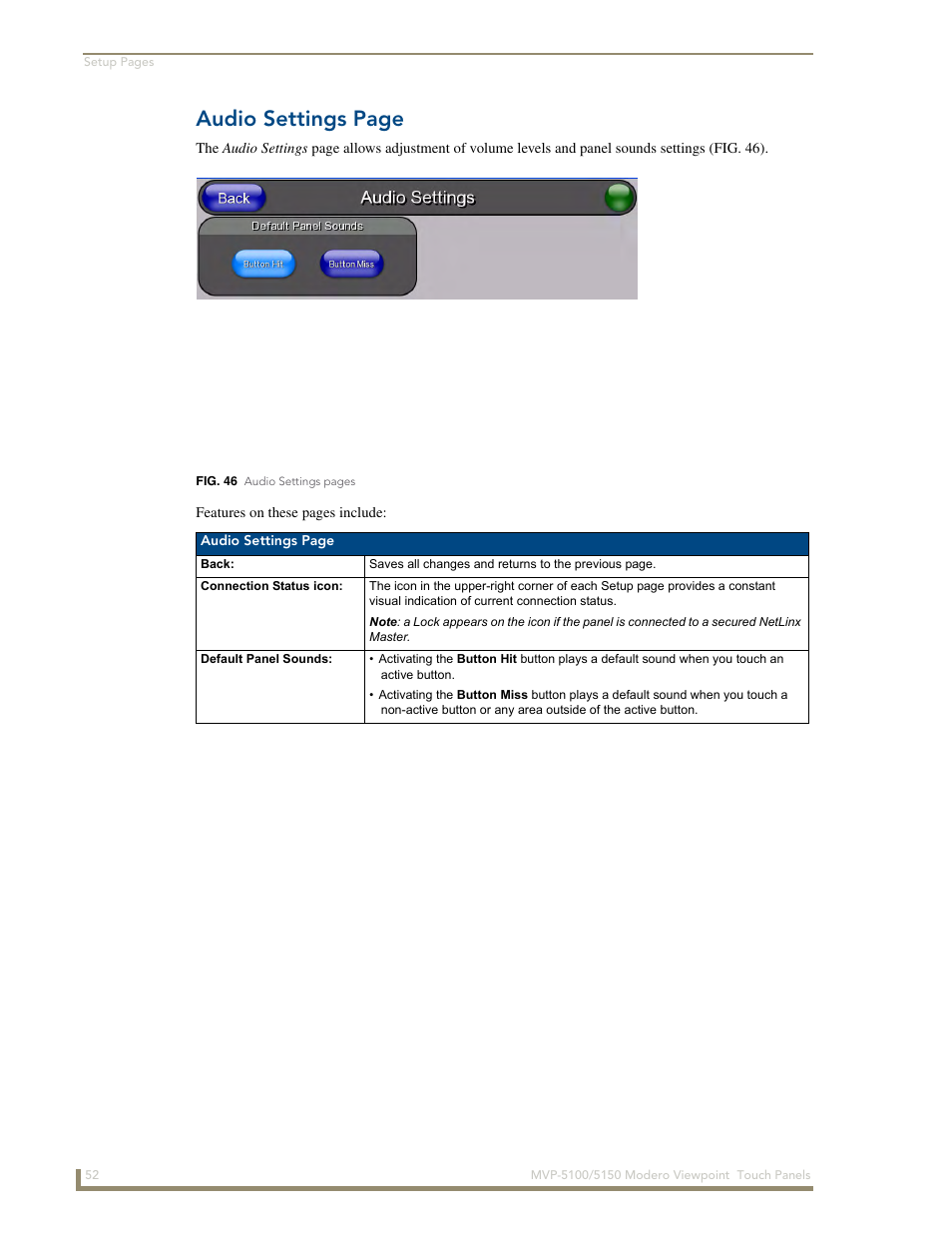 Audio settings page | AMX MVP-5100 User Manual | Page 60 / 176