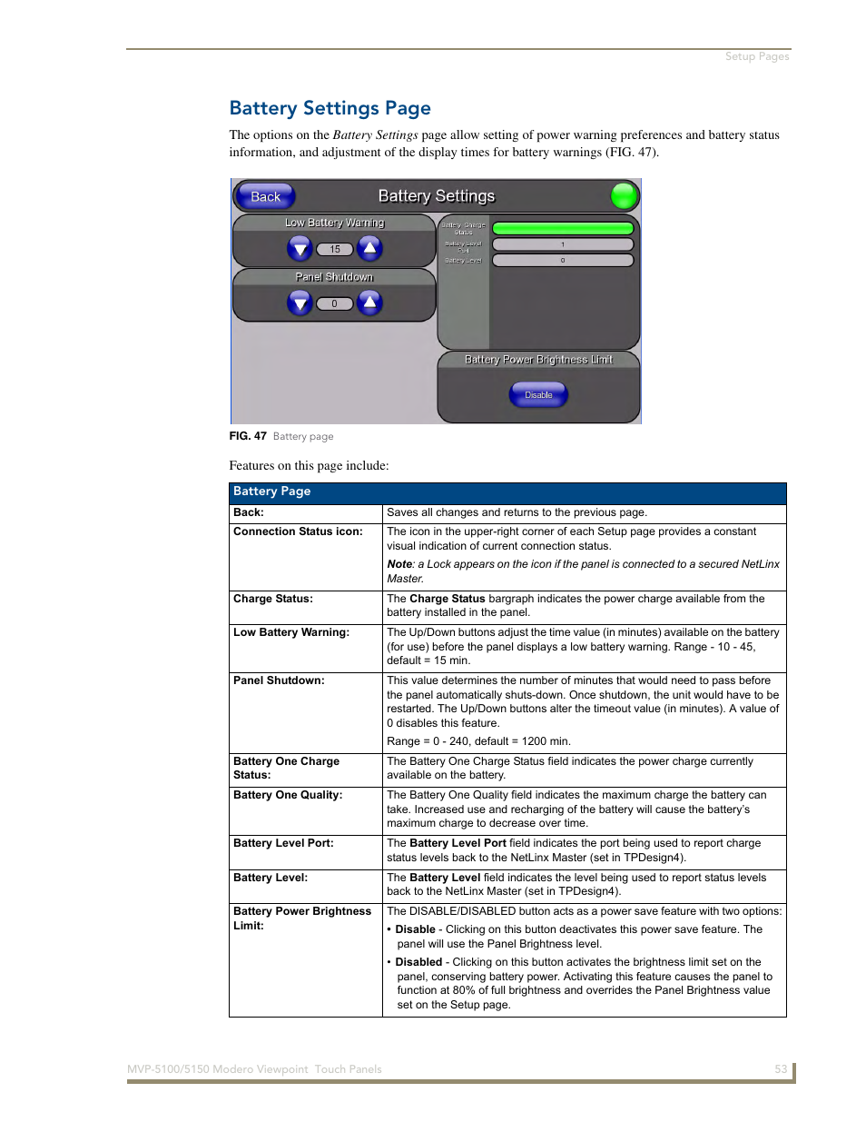 Battery settings page | AMX MVP-5100 User Manual | Page 61 / 176