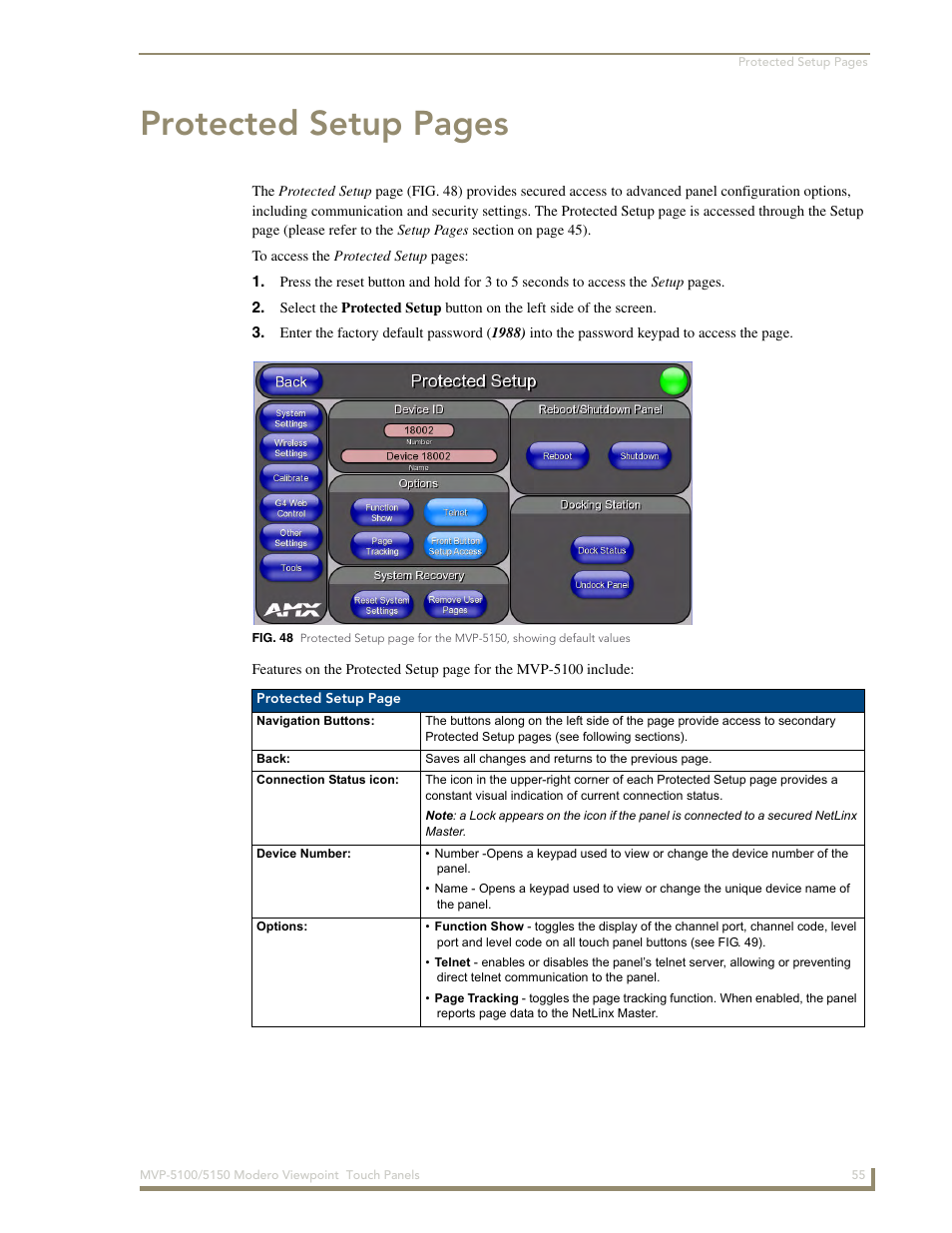 Protected setup pages | AMX MVP-5100 User Manual | Page 63 / 176