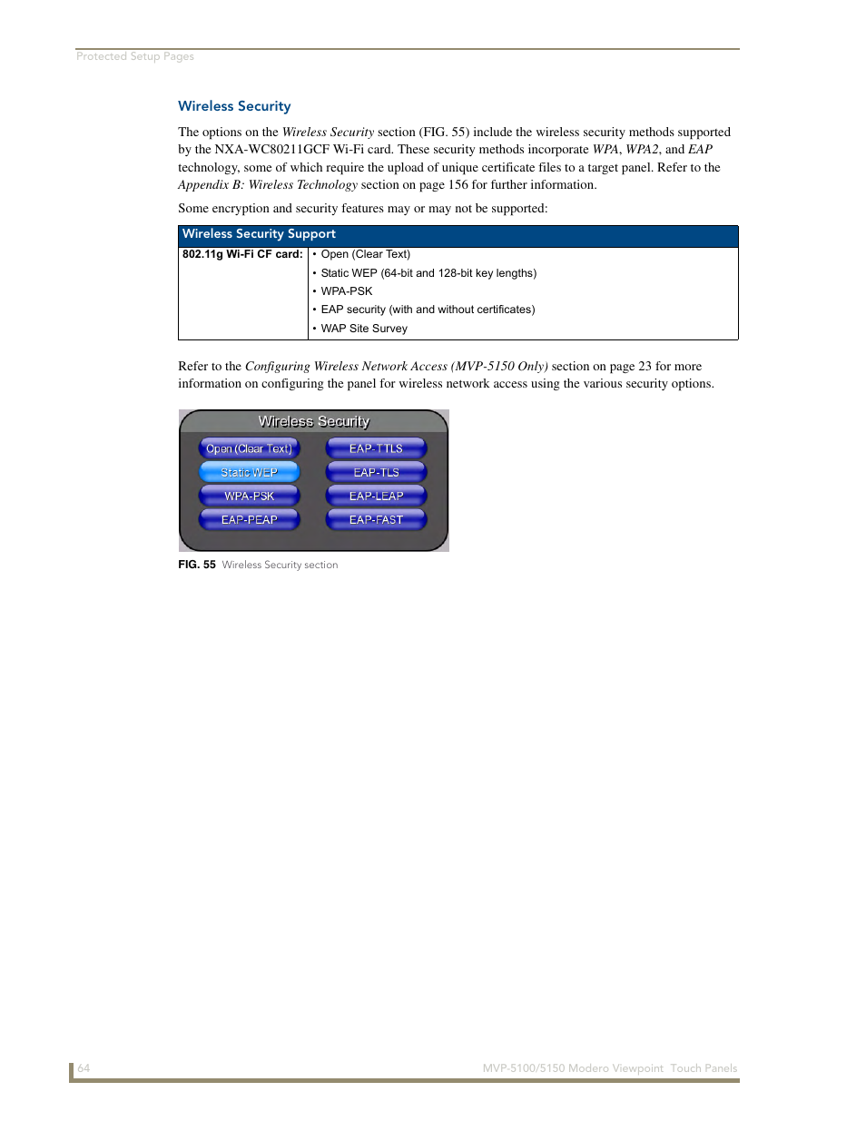 Wireless security | AMX MVP-5100 User Manual | Page 72 / 176