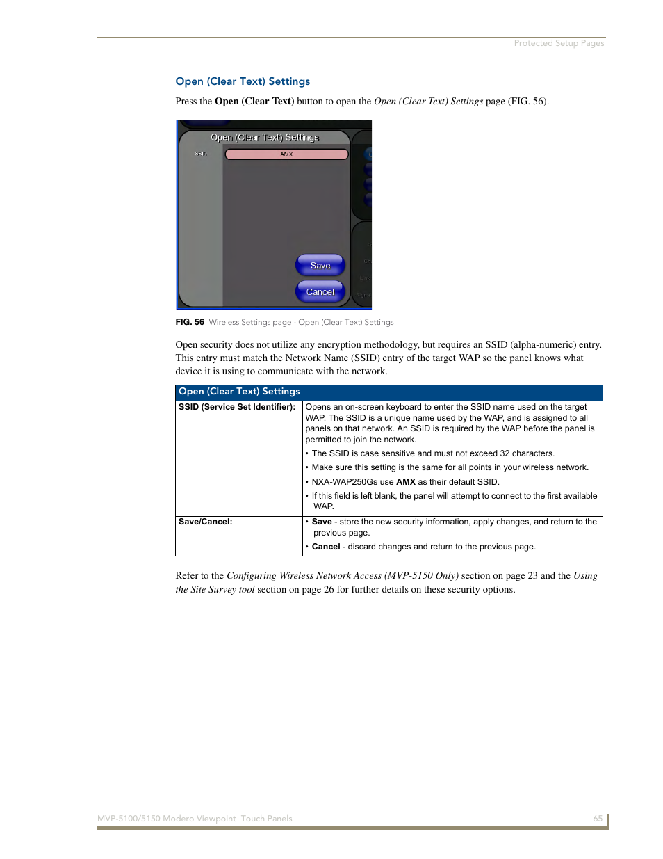 Open (clear text) settings | AMX MVP-5100 User Manual | Page 73 / 176