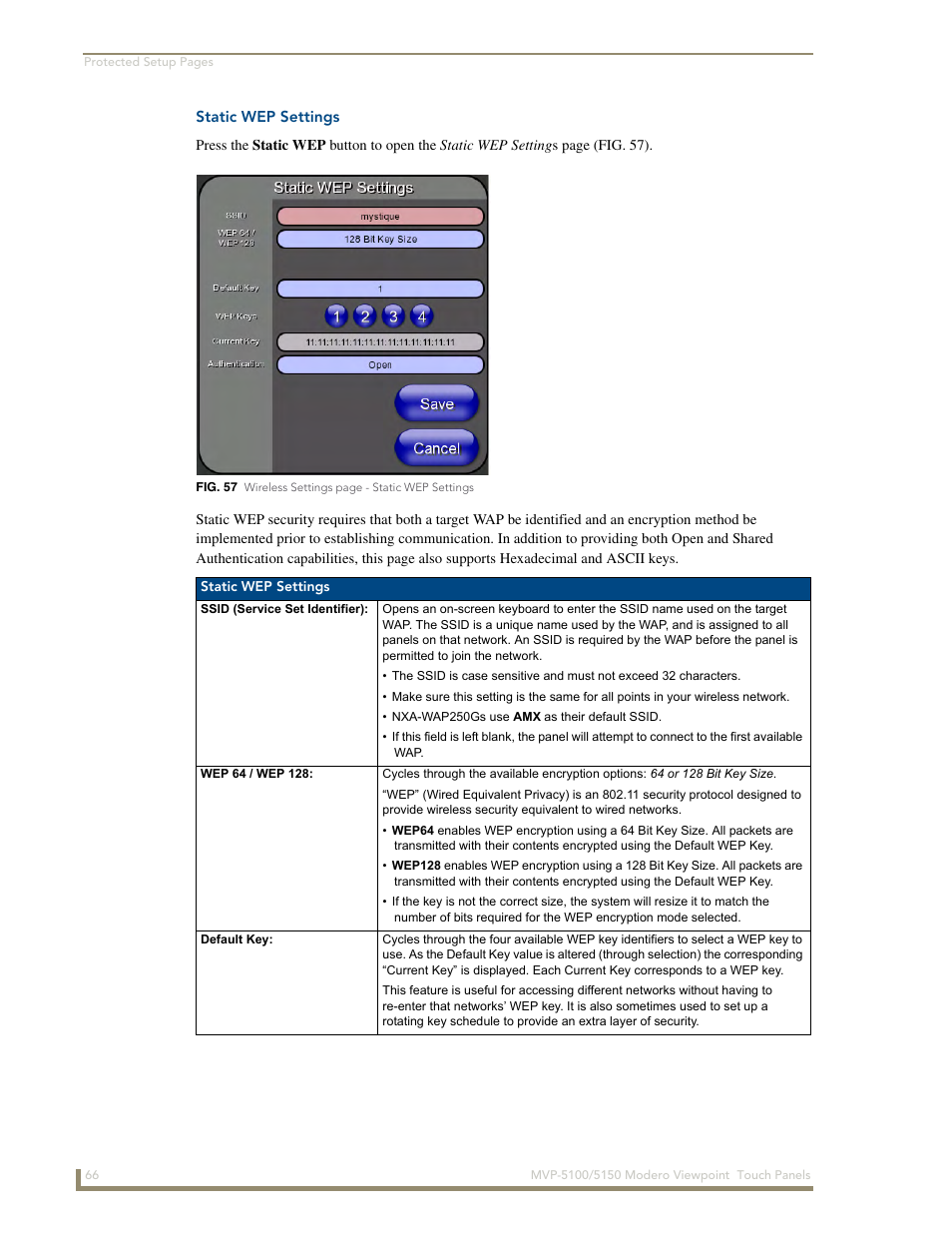 Static wep settings | AMX MVP-5100 User Manual | Page 74 / 176