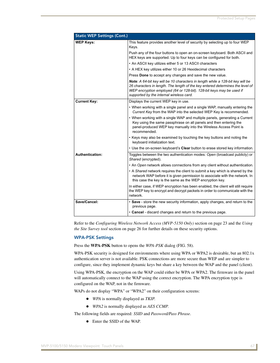 Wpa-psk settings | AMX MVP-5100 User Manual | Page 75 / 176