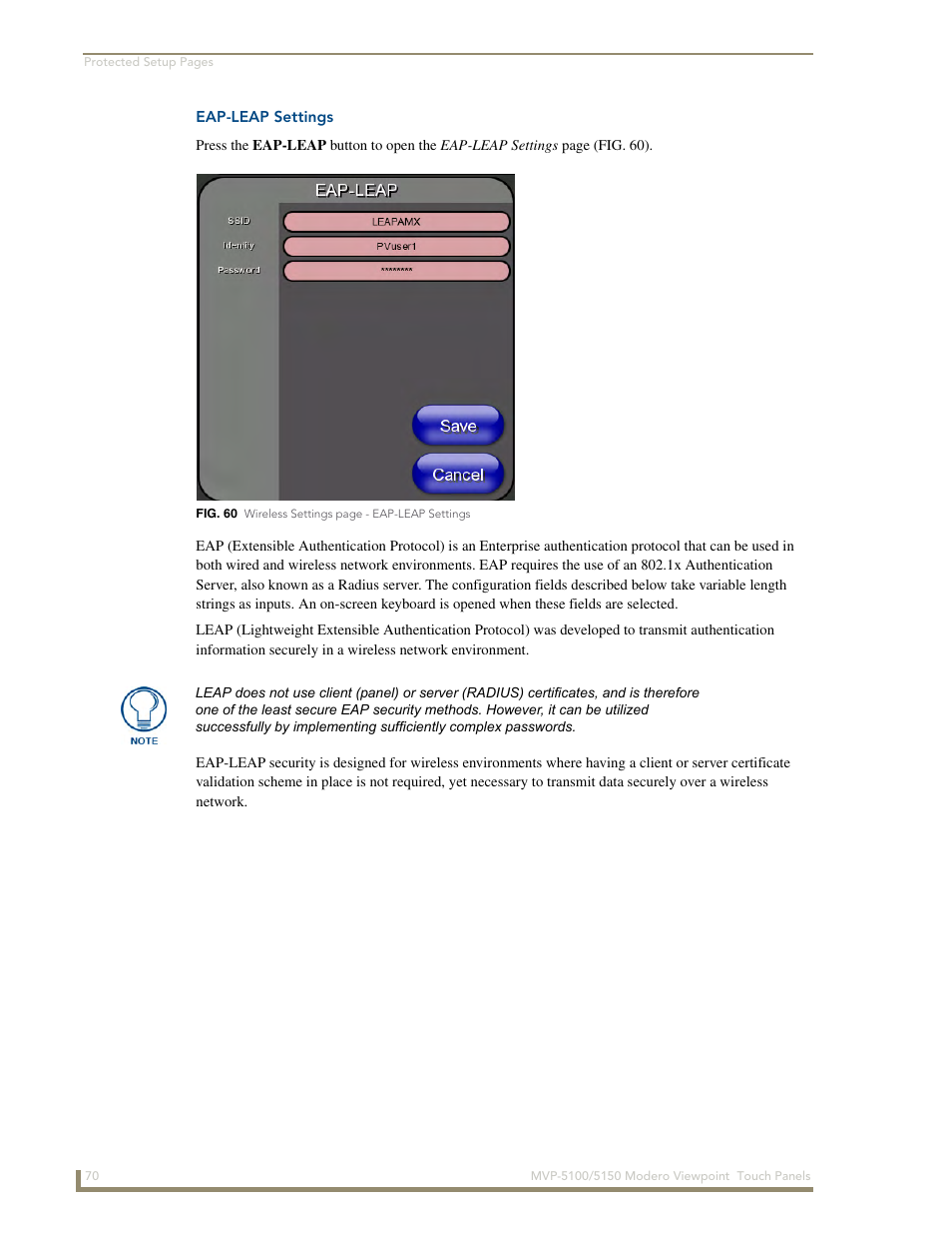 Eap-leap settings | AMX MVP-5100 User Manual | Page 78 / 176