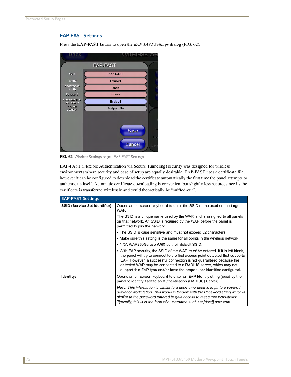 Eap-fast settings | AMX MVP-5100 User Manual | Page 80 / 176