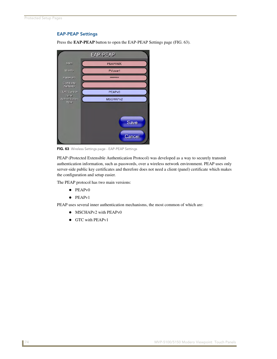 Eap-peap settings | AMX MVP-5100 User Manual | Page 82 / 176