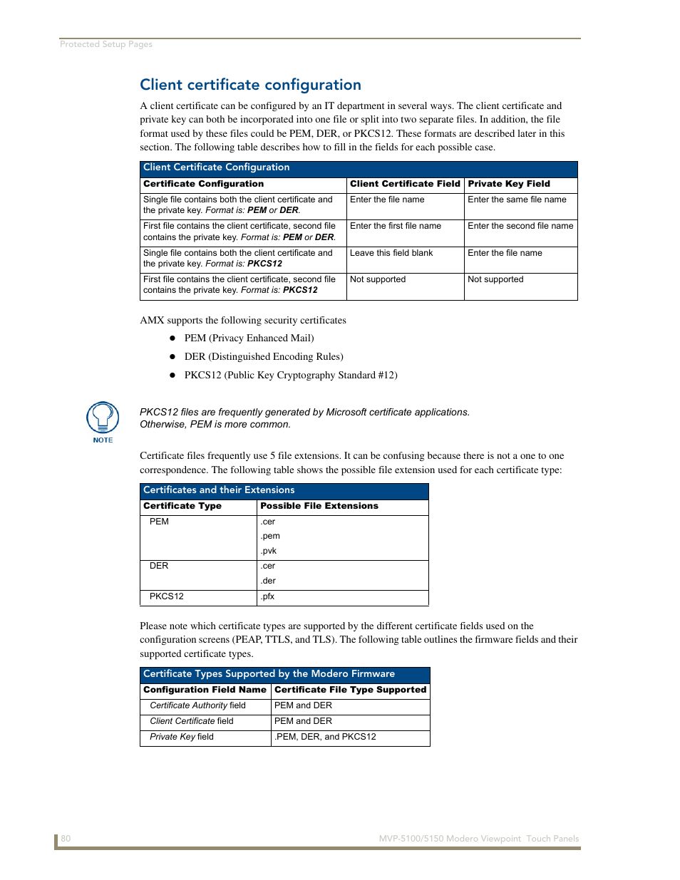 Client certificate configuration | AMX MVP-5100 User Manual | Page 88 / 176