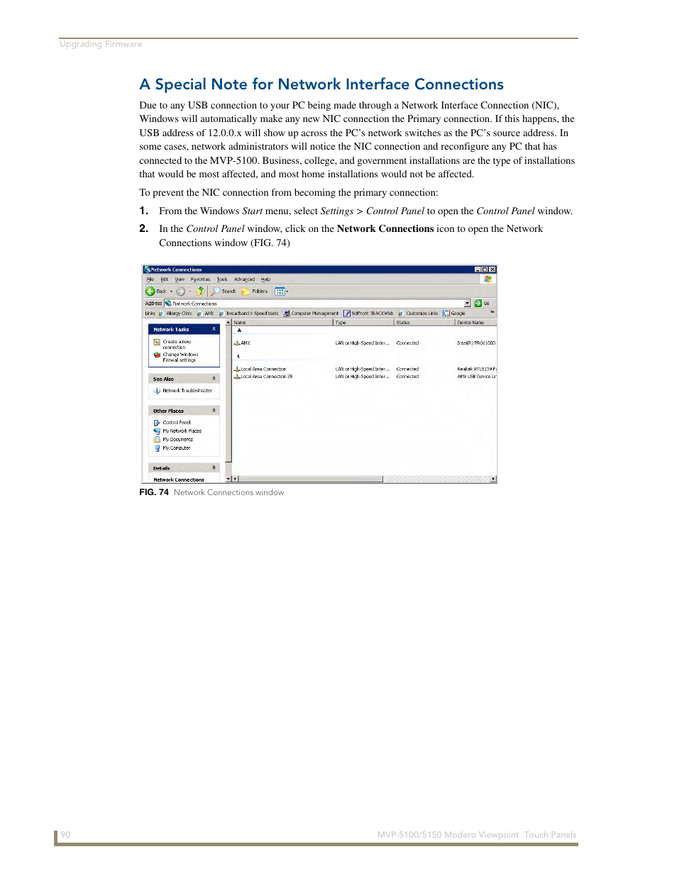 A special note for network interface connections | AMX MVP-5100 User Manual | Page 98 / 176