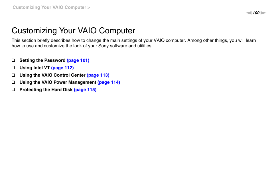 Customizing your vaio computer | Sony VPCS111FM User Manual | Page 100 / 185