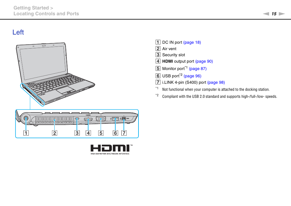 Left | Sony VPCS111FM User Manual | Page 15 / 185