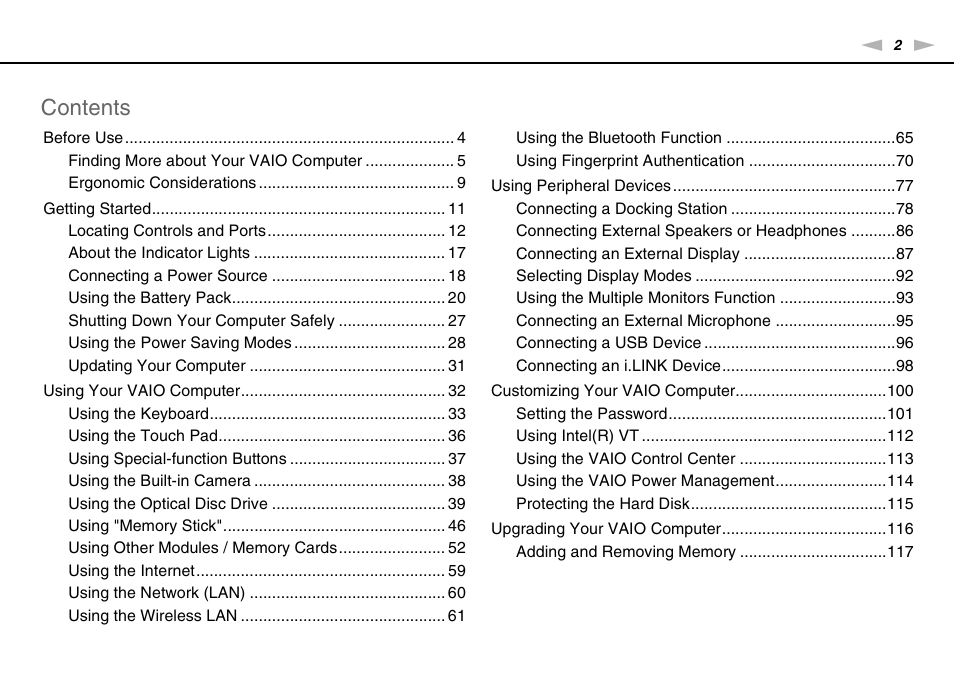 Sony VPCS111FM User Manual | Page 2 / 185