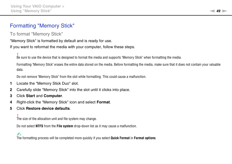 Sony VPCS111FM User Manual | Page 49 / 185