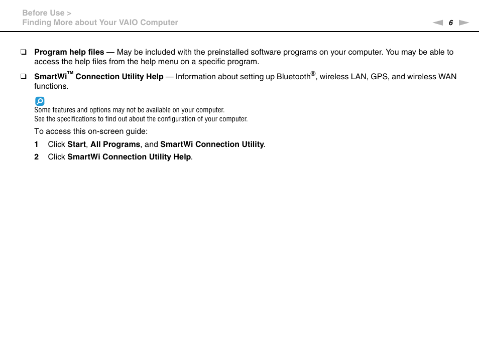 Sony VPCS111FM User Manual | Page 6 / 185