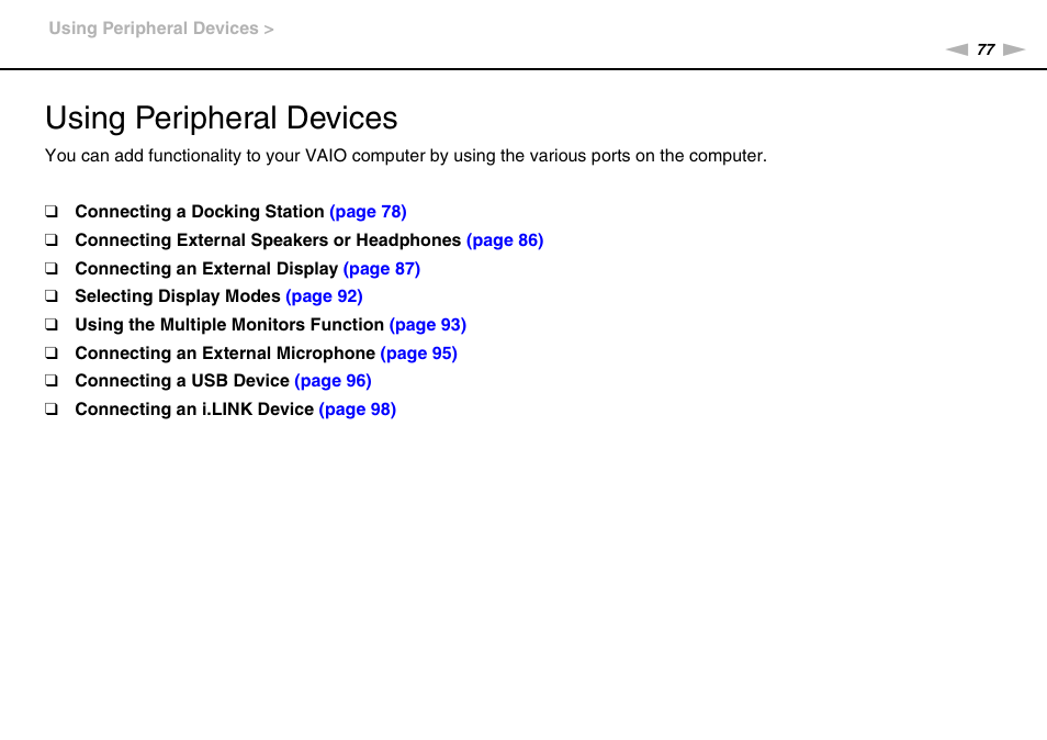 Using peripheral devices | Sony VPCS111FM User Manual | Page 77 / 185