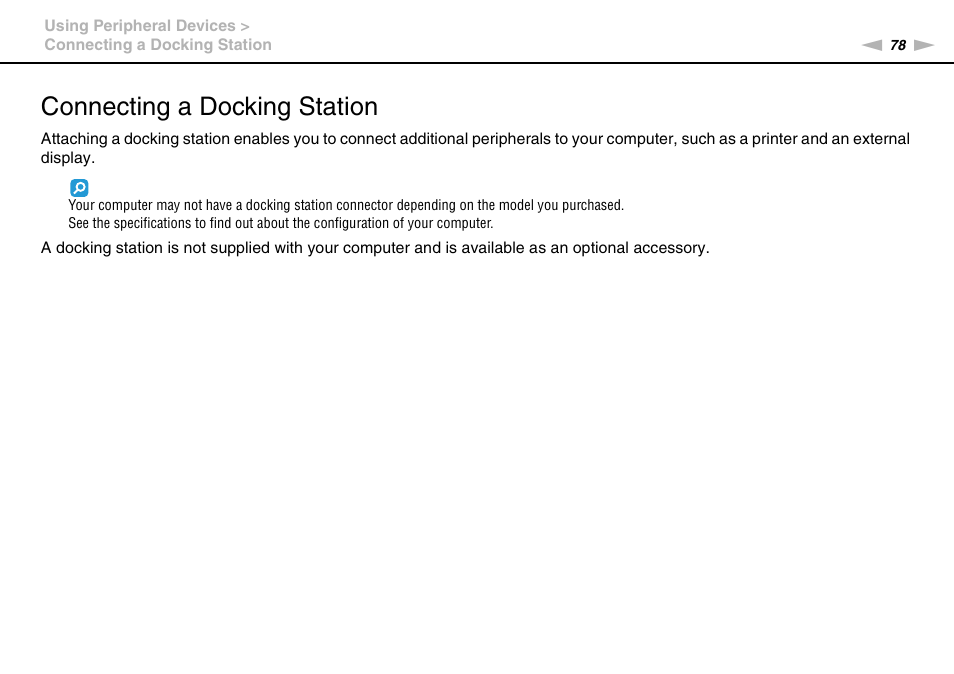 Connecting a docking station | Sony VPCS111FM User Manual | Page 78 / 185