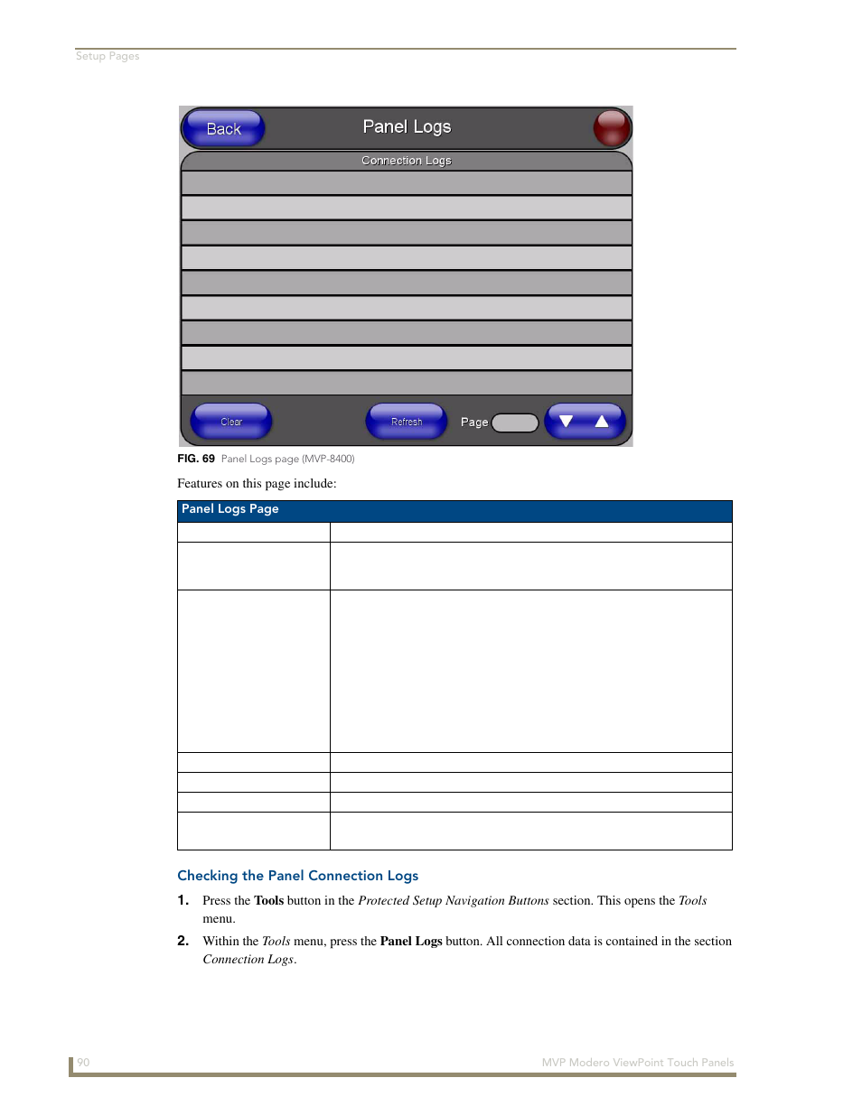 Checking the panel connection logs | AMX Modero ViewPoint MVP-8400 User Manual | Page 104 / 212