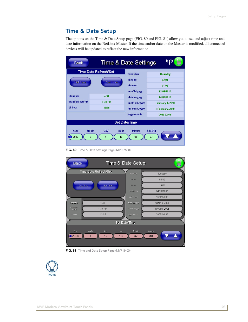 Time & date setup | AMX Modero ViewPoint MVP-8400 User Manual | Page 117 / 212