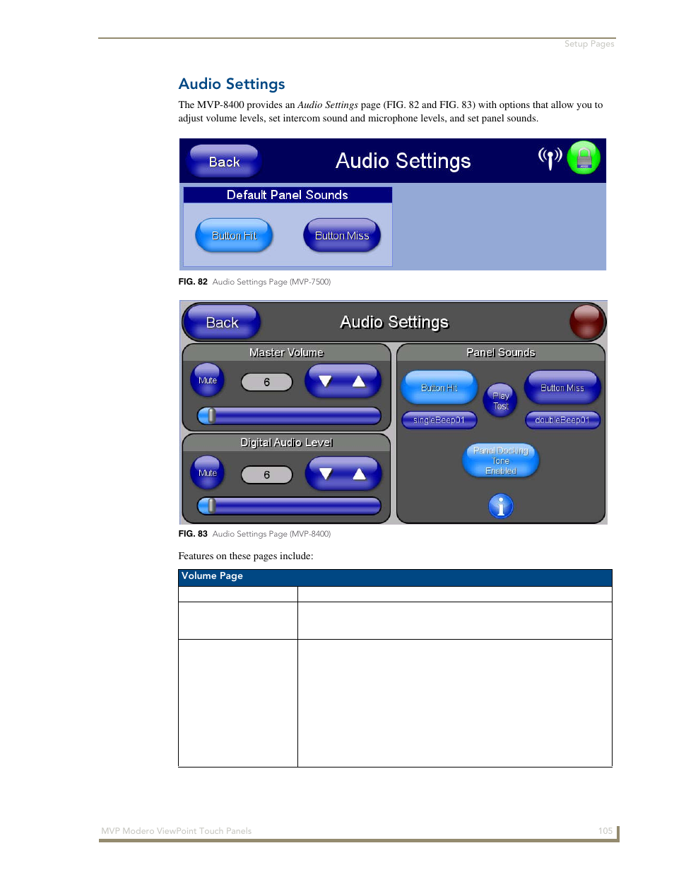 Audio settings | AMX Modero ViewPoint MVP-8400 User Manual | Page 119 / 212