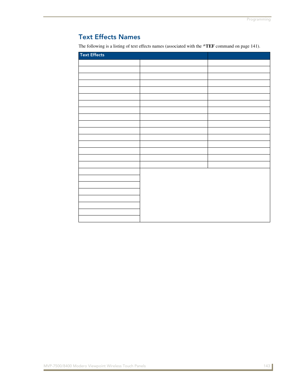 Text effects names | AMX Modero ViewPoint MVP-8400 User Manual | Page 157 / 212