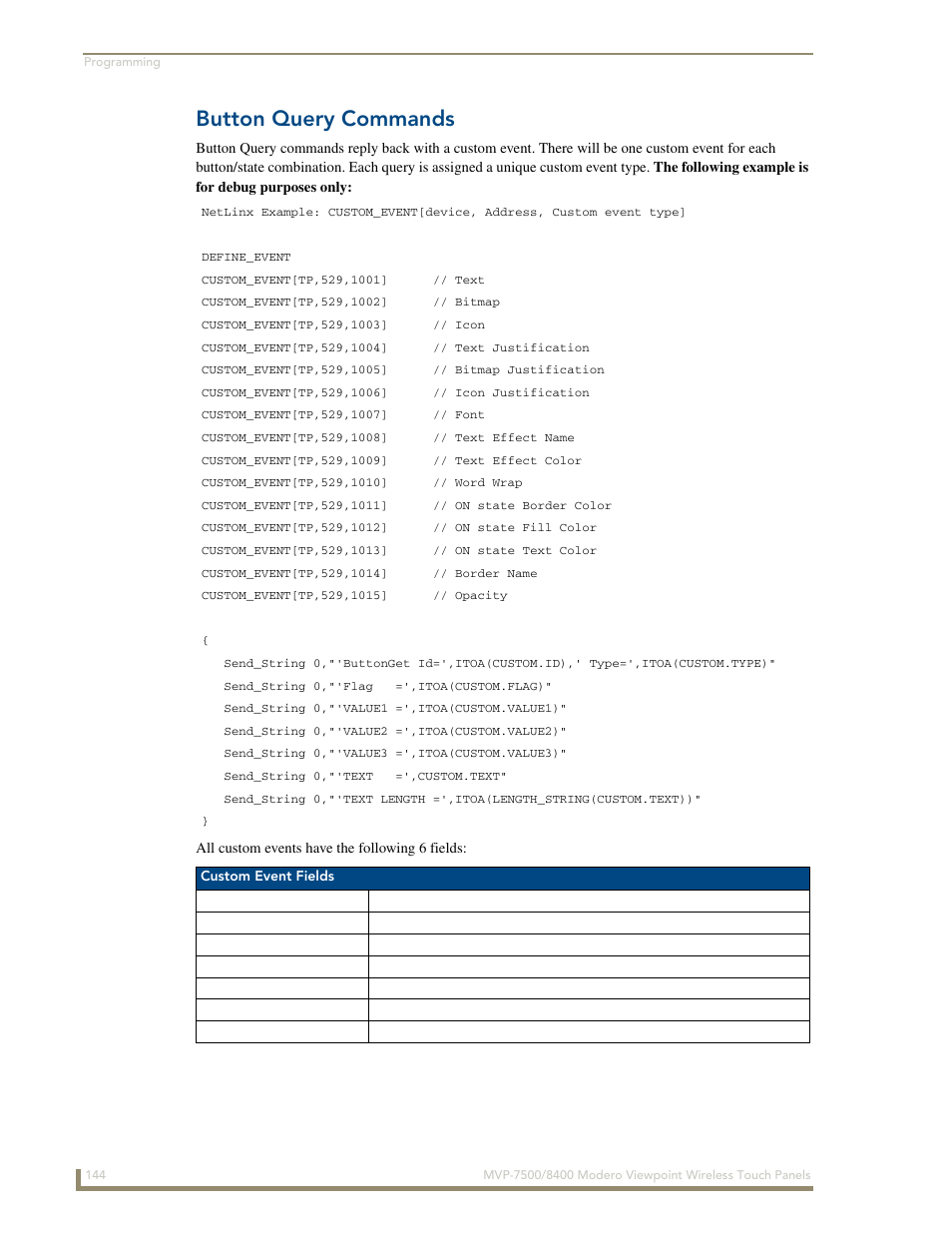 Button query commands | AMX Modero ViewPoint MVP-8400 User Manual | Page 158 / 212