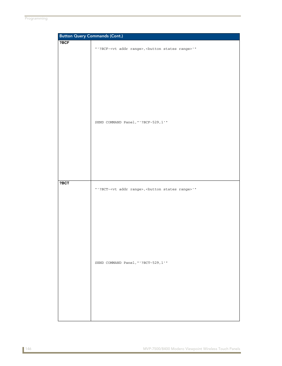 Bcf ?bct | AMX Modero ViewPoint MVP-8400 User Manual | Page 160 / 212