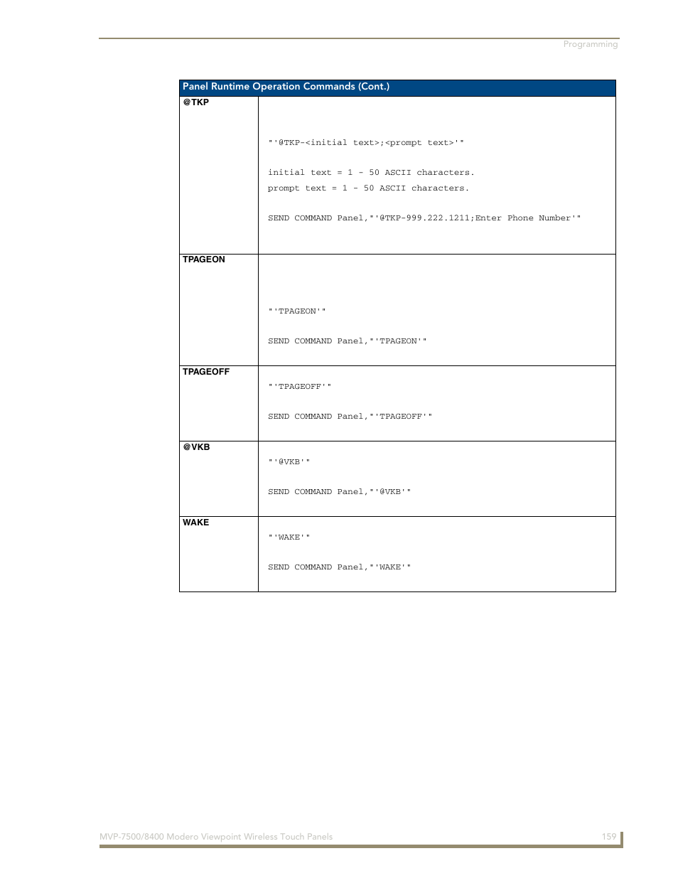 Wake | AMX Modero ViewPoint MVP-8400 User Manual | Page 173 / 212