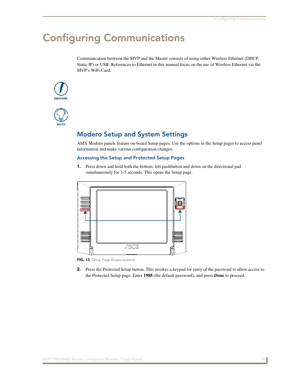 Configuring communications, Modero setup and system settings | AMX Modero ViewPoint MVP-8400 User Manual | Page 33 / 212