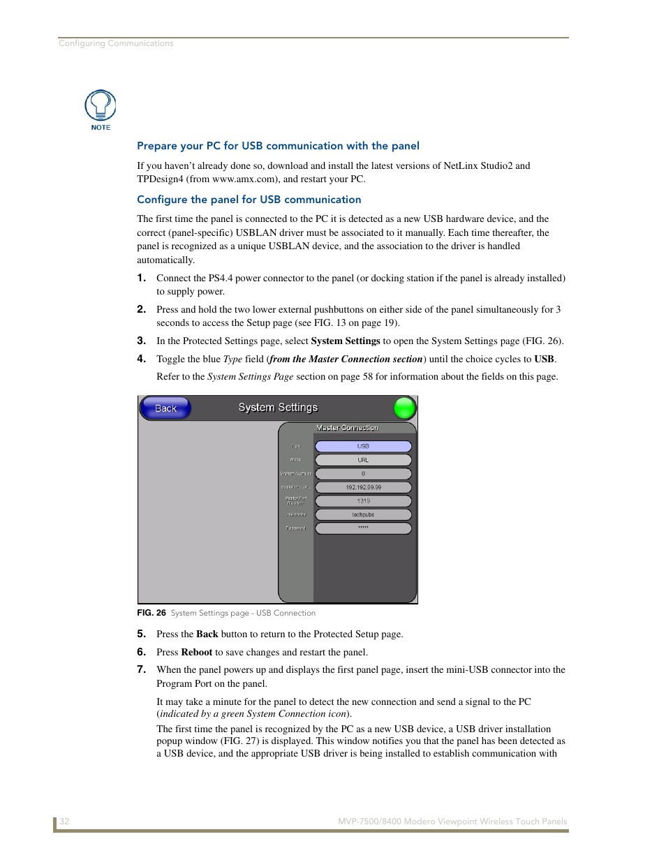 Configure the panel for usb communication | AMX Modero ViewPoint MVP-8400 User Manual | Page 46 / 212