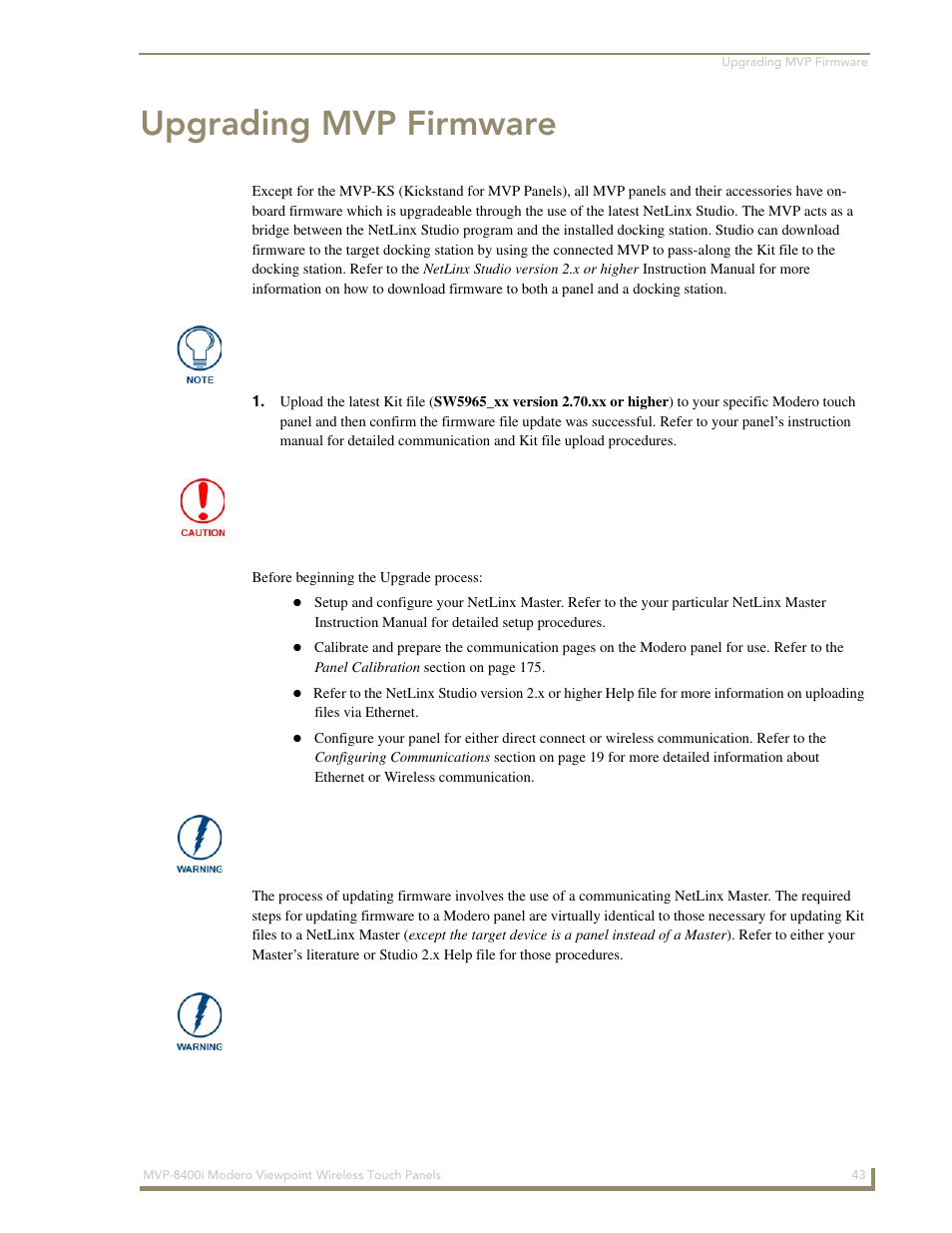 Upgrading mvp firmware | AMX Modero ViewPoint MVP-8400 User Manual | Page 57 / 212