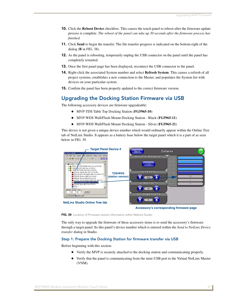 Upgrading the docking station firmware via usb | AMX Modero ViewPoint MVP-8400 User Manual | Page 61 / 212