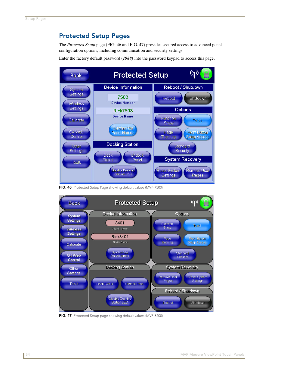 Protected setup pages | AMX Modero ViewPoint MVP-8400 User Manual | Page 68 / 212