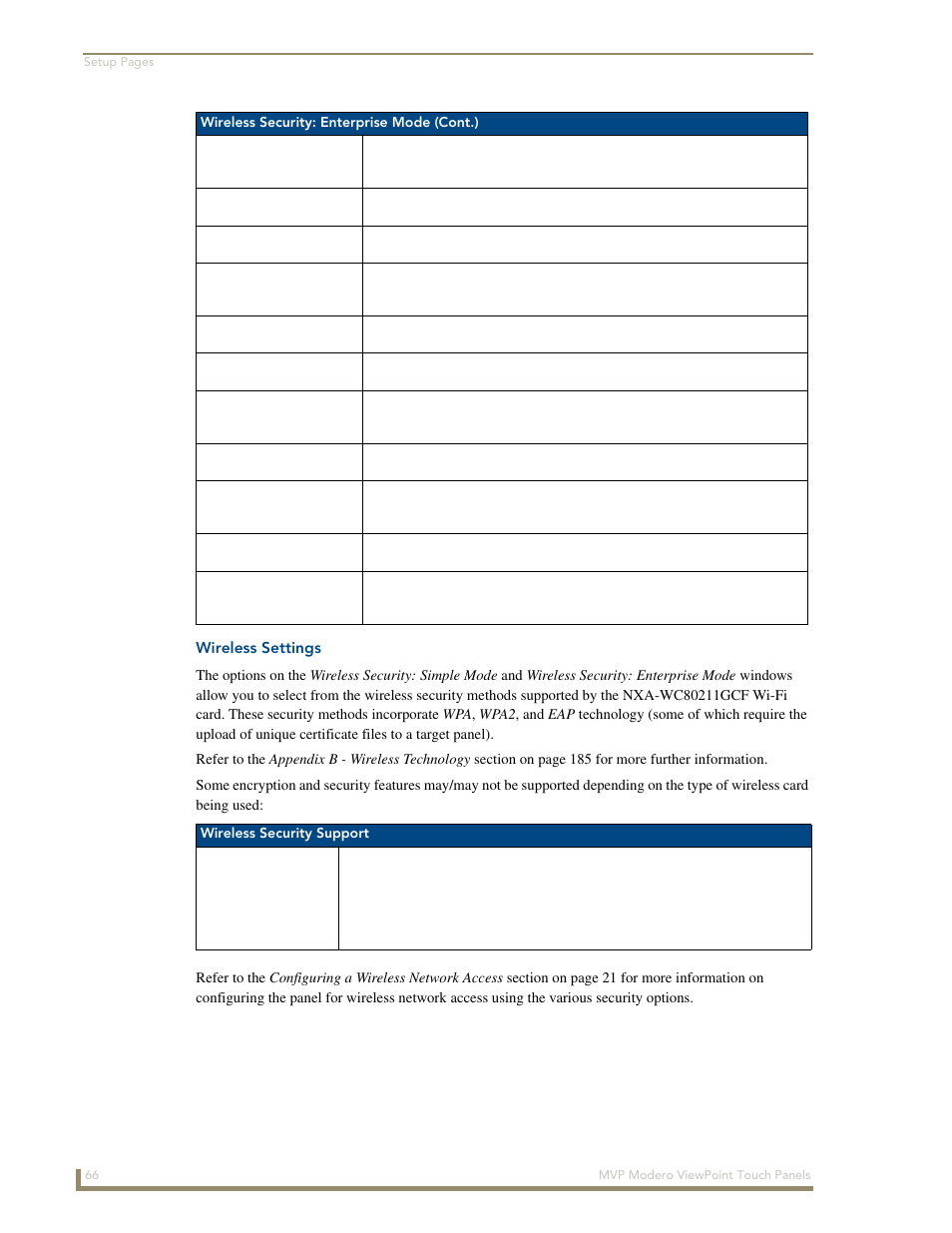 Wireless settings | AMX Modero ViewPoint MVP-8400 User Manual | Page 80 / 212