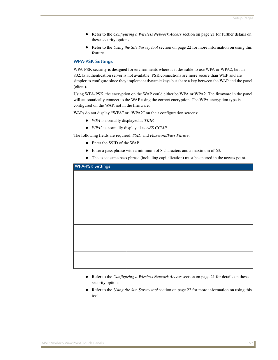 Wpa-psk settings | AMX Modero ViewPoint MVP-8400 User Manual | Page 83 / 212