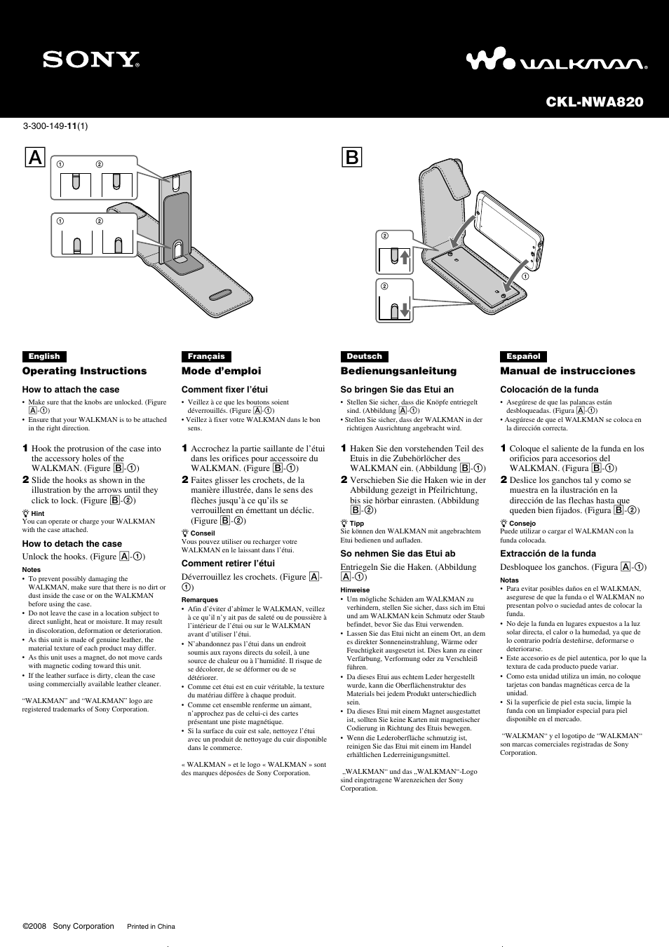 Sony CKL-NWA820 User Manual | 1 page