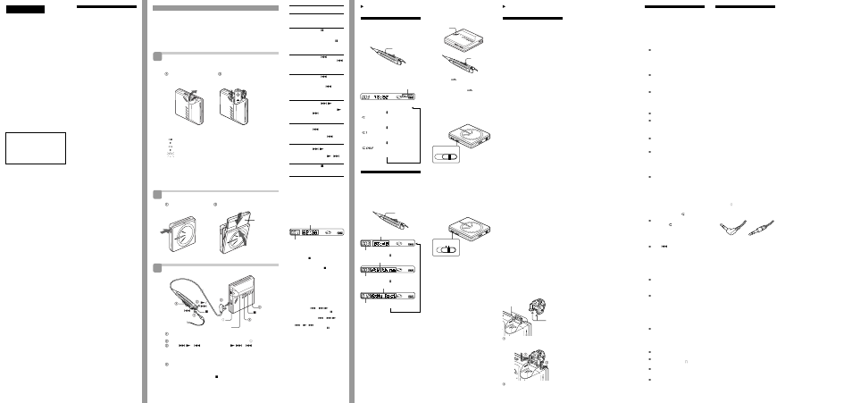 Reproducción inmediata de un md, Inserte la pila, Inserte un md. reproduzca un md | Solución de problemas, Binformación complementaria precauciones, Bienvenido, Consejos sobre reproducción, Especificaciones | Sony MZ-E60 User Manual | Page 2 / 2