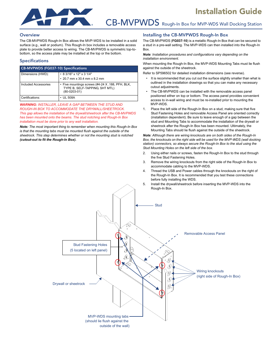 AMX CB-MVPWDS User Manual | 2 pages