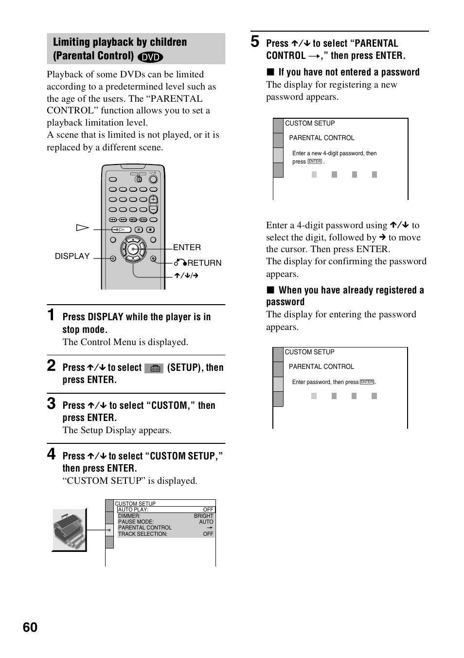 Limiting playback by children (parental control) | Sony DVP-F21 User Manual | Page 60 / 84