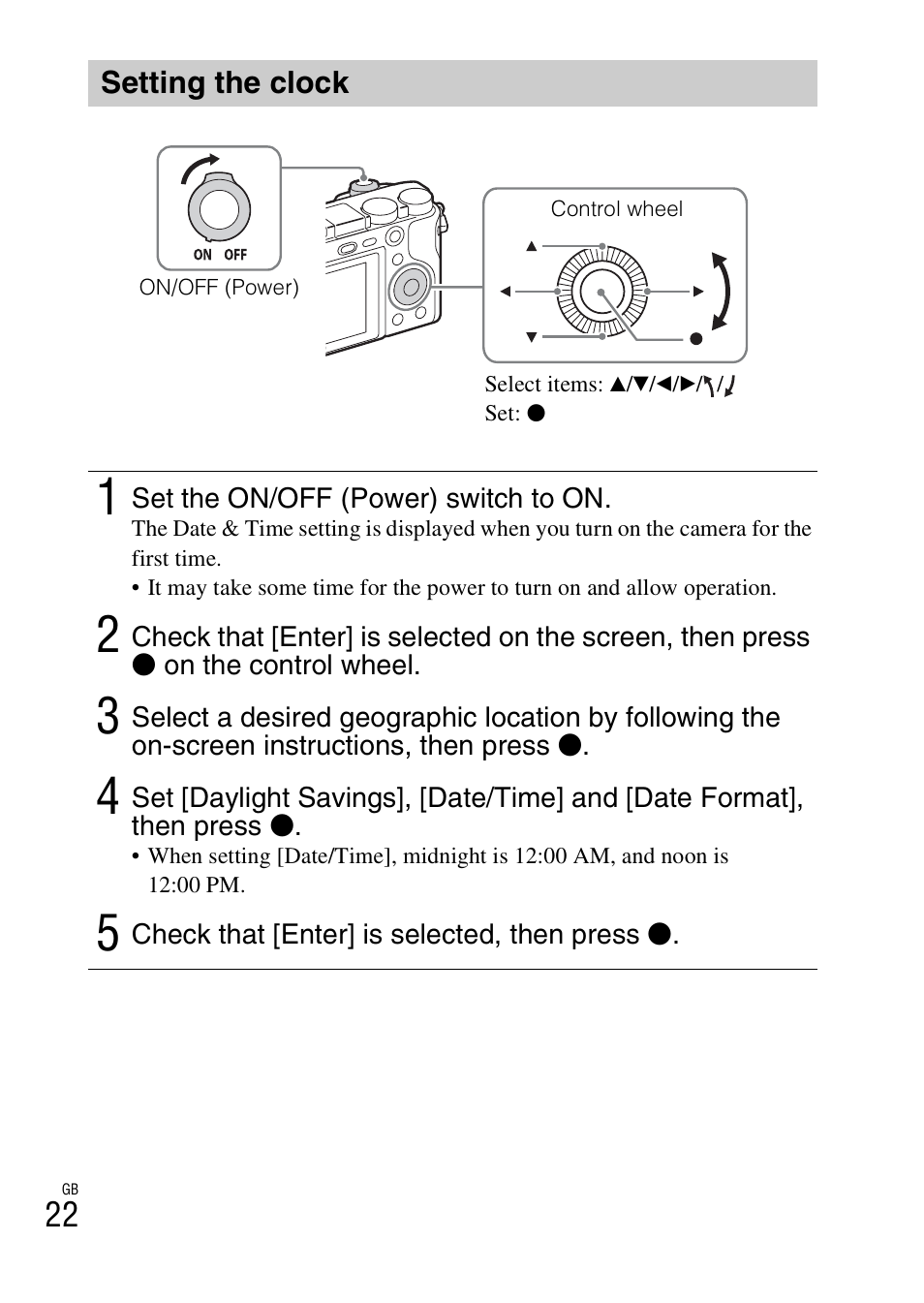 Setting the clock | Sony ILCE-6000L User Manual | Page 22 / 48