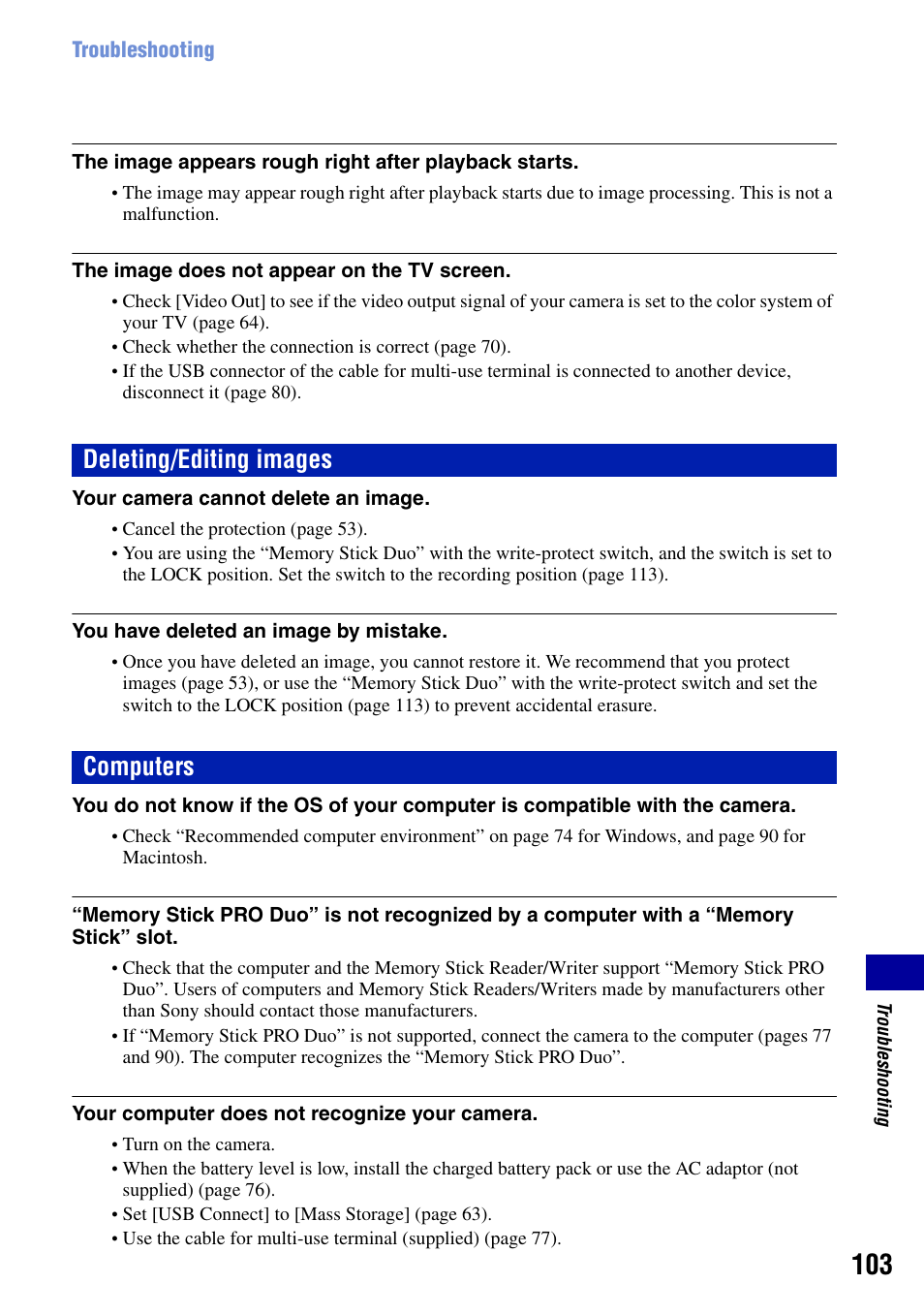 Deleting/editing images, Computers, Deleting/editing images computers | Sony DSC-W90 User Manual | Page 103 / 121