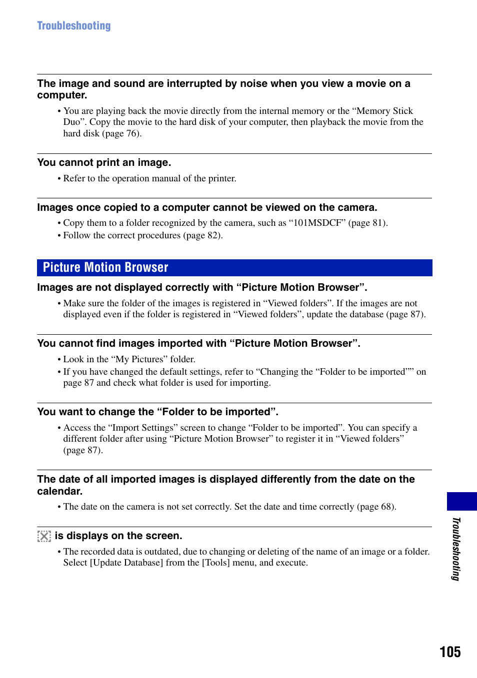 Picture motion browser | Sony DSC-W90 User Manual | Page 105 / 121