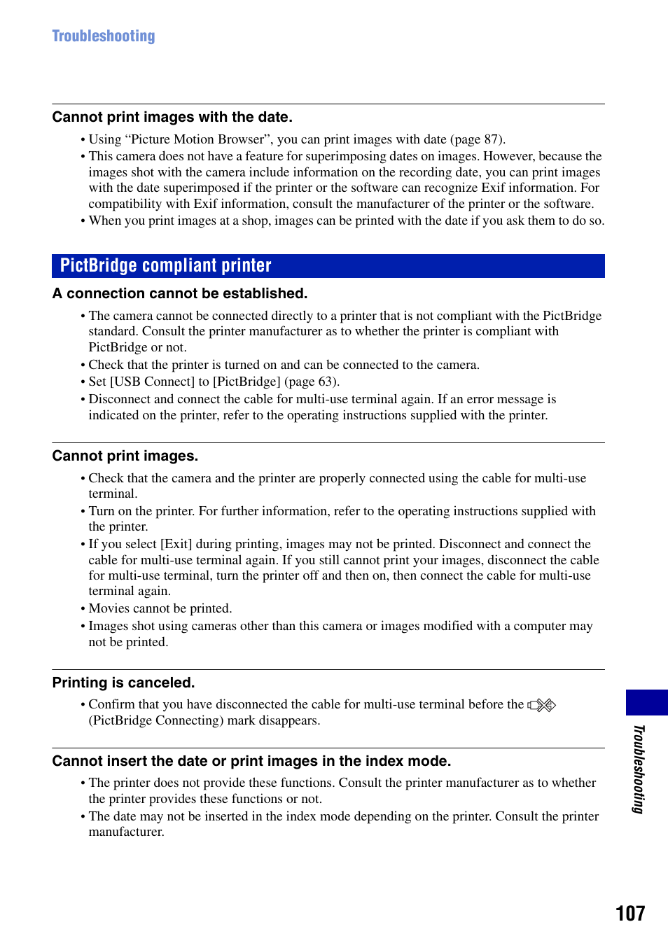 Pictbridge compliant printer | Sony DSC-W90 User Manual | Page 107 / 121