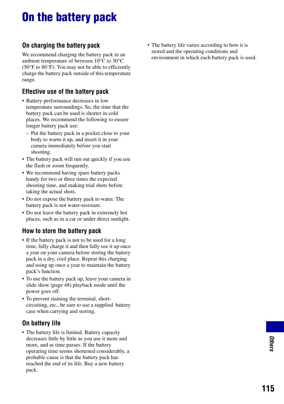 On the battery pack | Sony DSC-W90 User Manual | Page 115 / 121