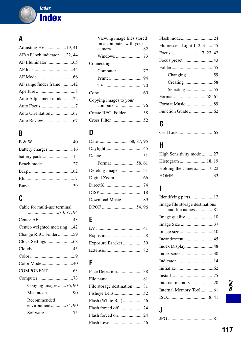 Index | Sony DSC-W90 User Manual | Page 117 / 121