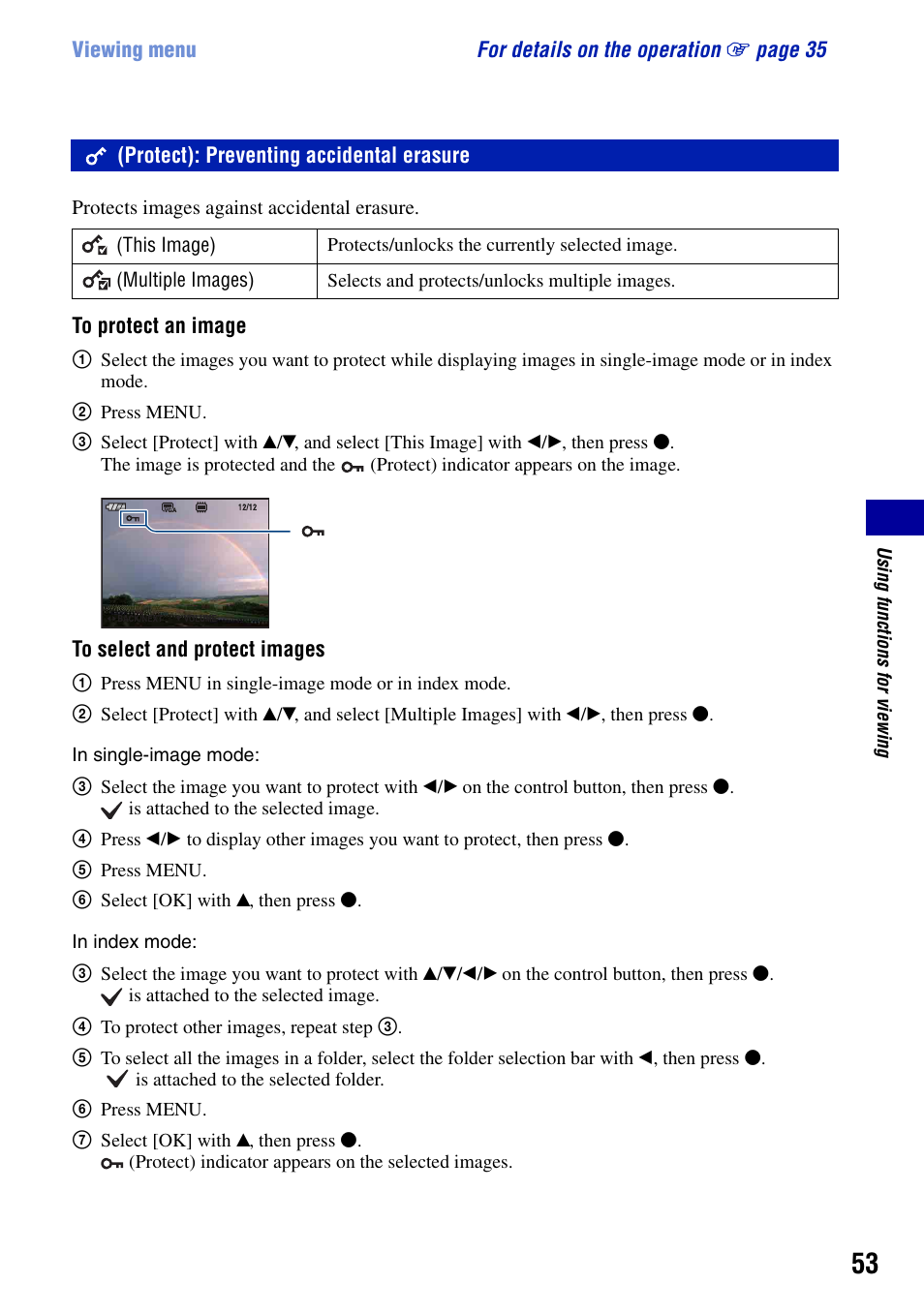 Protect): preventing accidental erasure | Sony DSC-W90 User Manual | Page 53 / 121