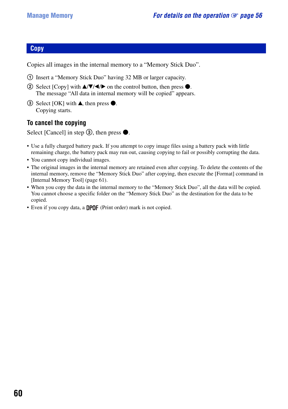Copy | Sony DSC-W90 User Manual | Page 60 / 121
