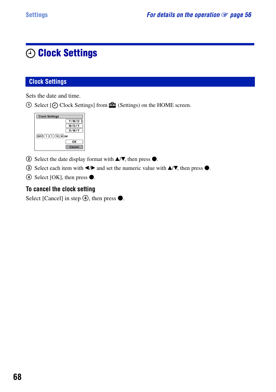 Clock settings | Sony DSC-W90 User Manual | Page 68 / 121