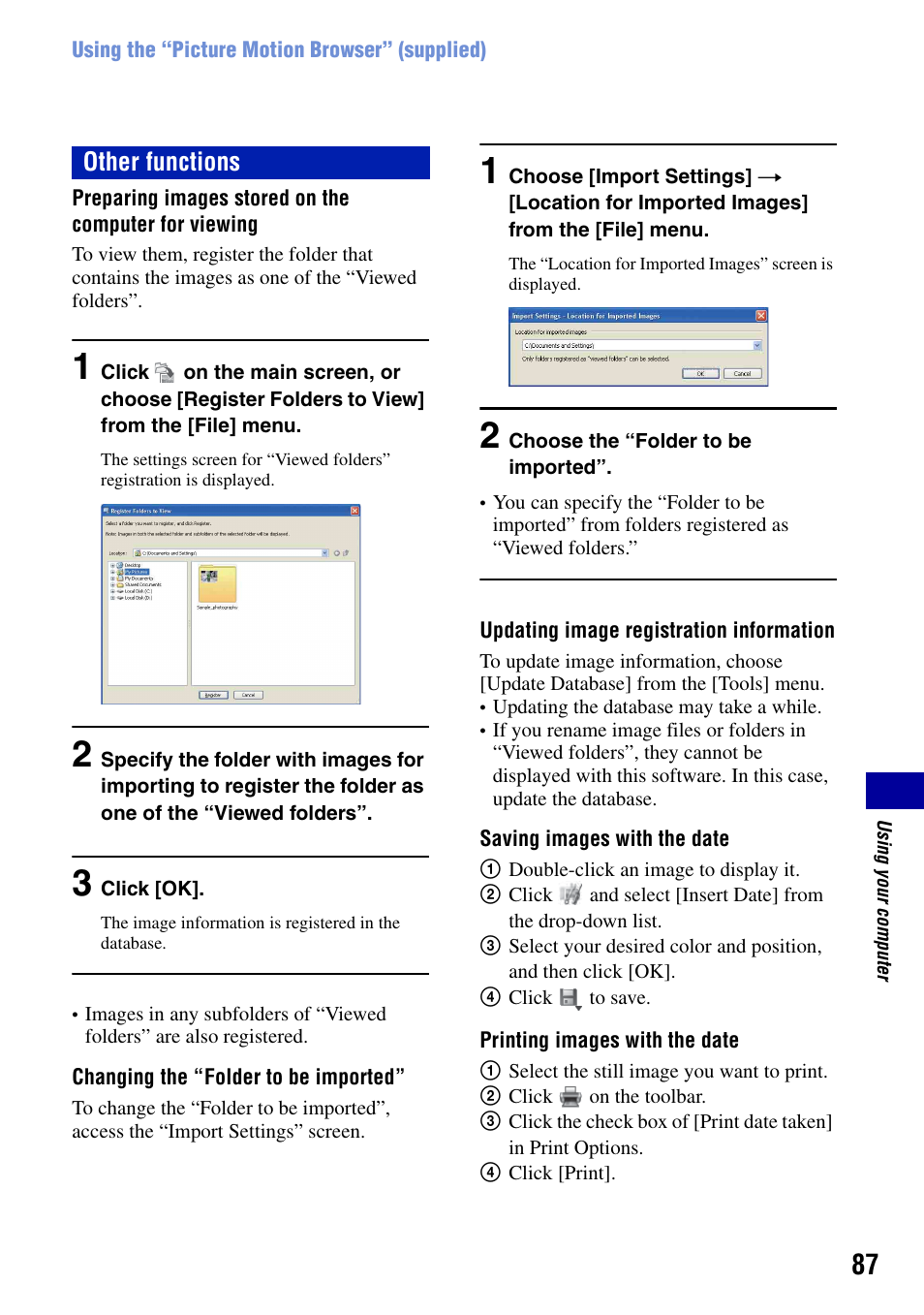 Other functions | Sony DSC-W90 User Manual | Page 87 / 121