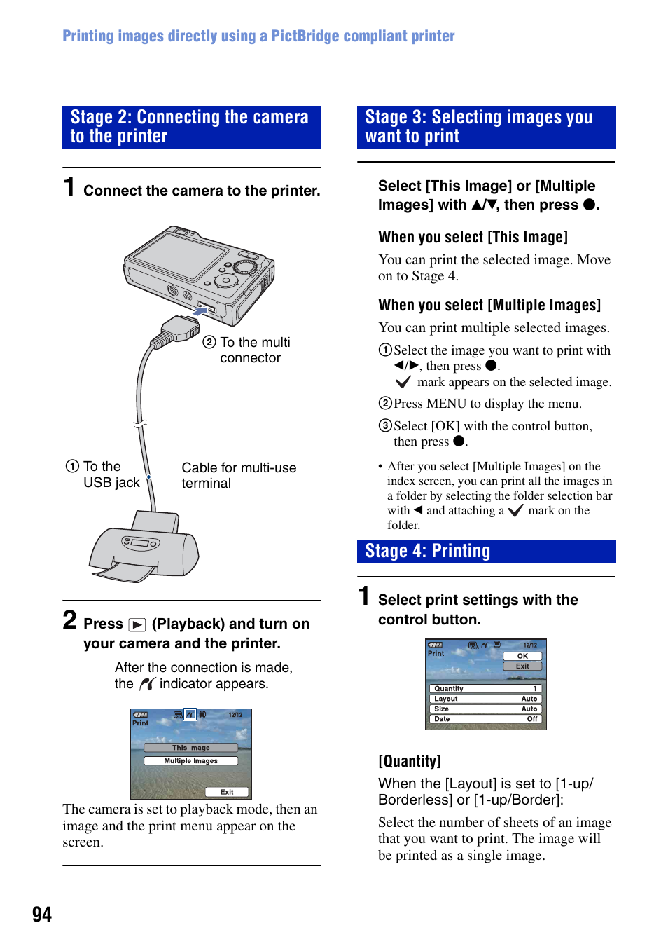 Stage 2: connecting the camera to the printer | Sony DSC-W90 User Manual | Page 94 / 121